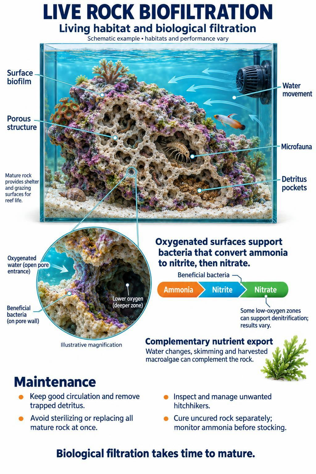 Live rock saltwater biological filtration system diagram